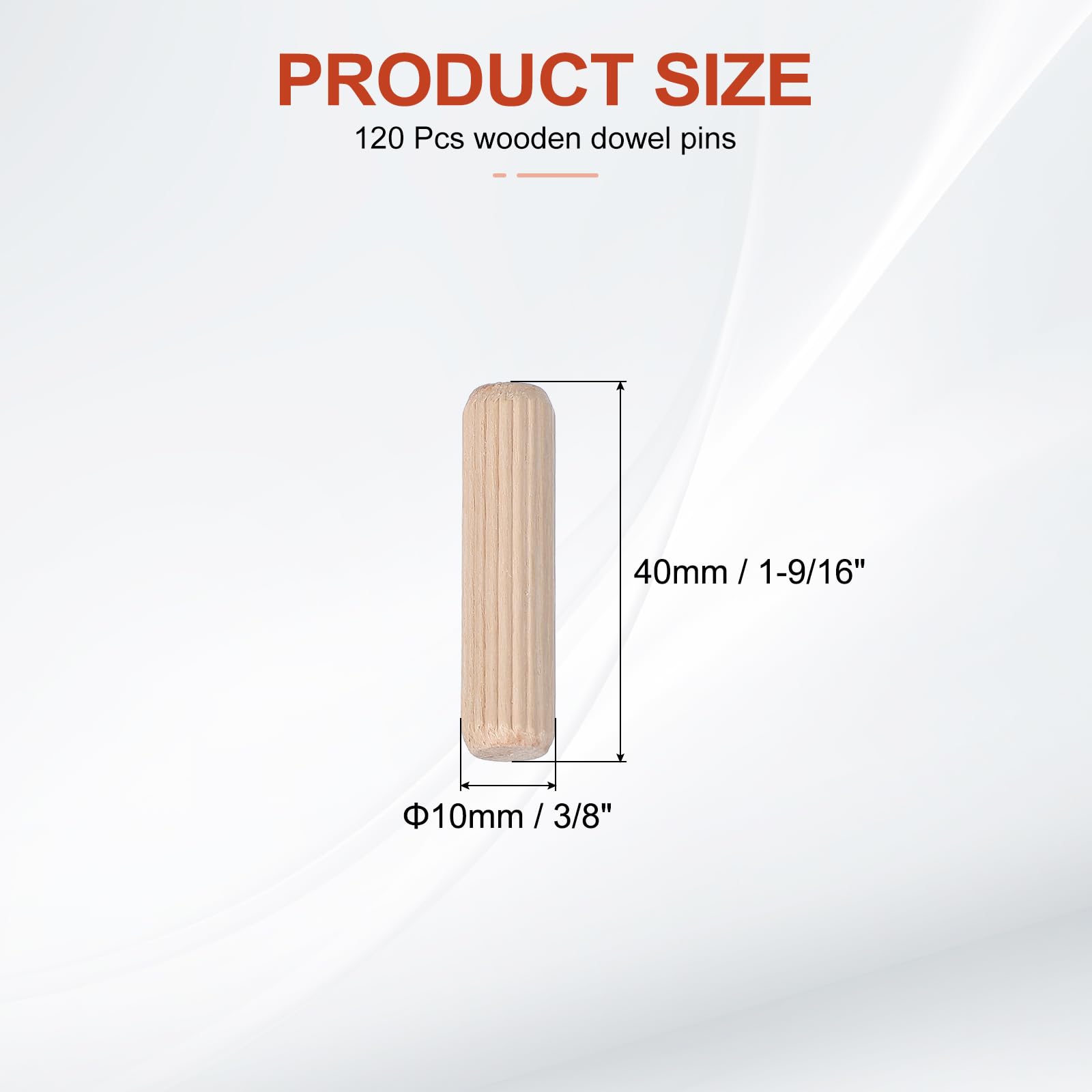 PATIKIL Wooden Dowel Pins 3/8" x 1-9/16" (10mm x 40mm) Straight Dowel Rods Wood Fluted Dowels Rods for Crafts Furniture DIY Hardwood Count 120 - Image 2
