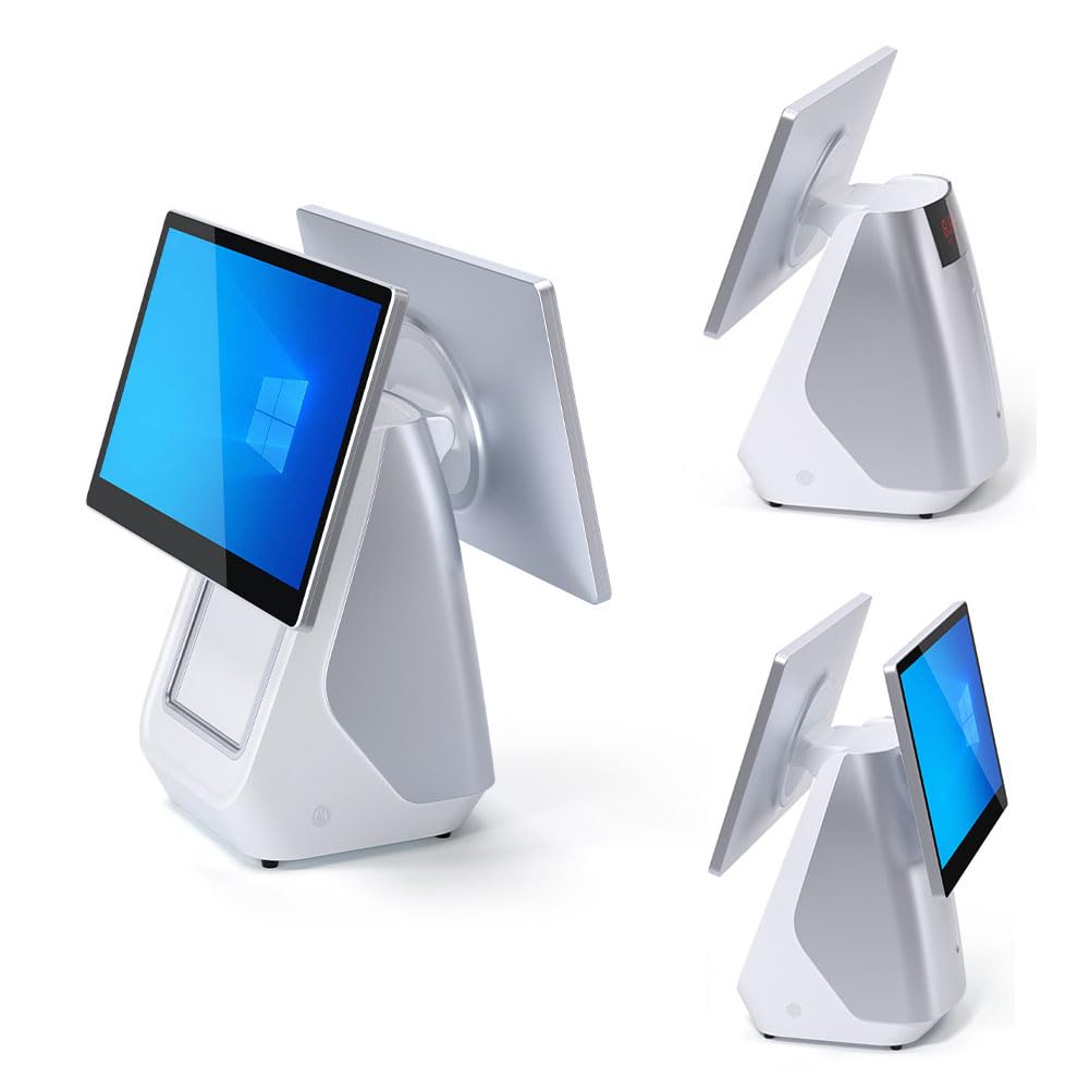 Terminale POS Per Vendita Al Dettaglio E Ristoranti Per Piccole Imprese, Registratore Di Cassa Professionale All-In-One A Doppio Schermo, Touch Screen,Bianca