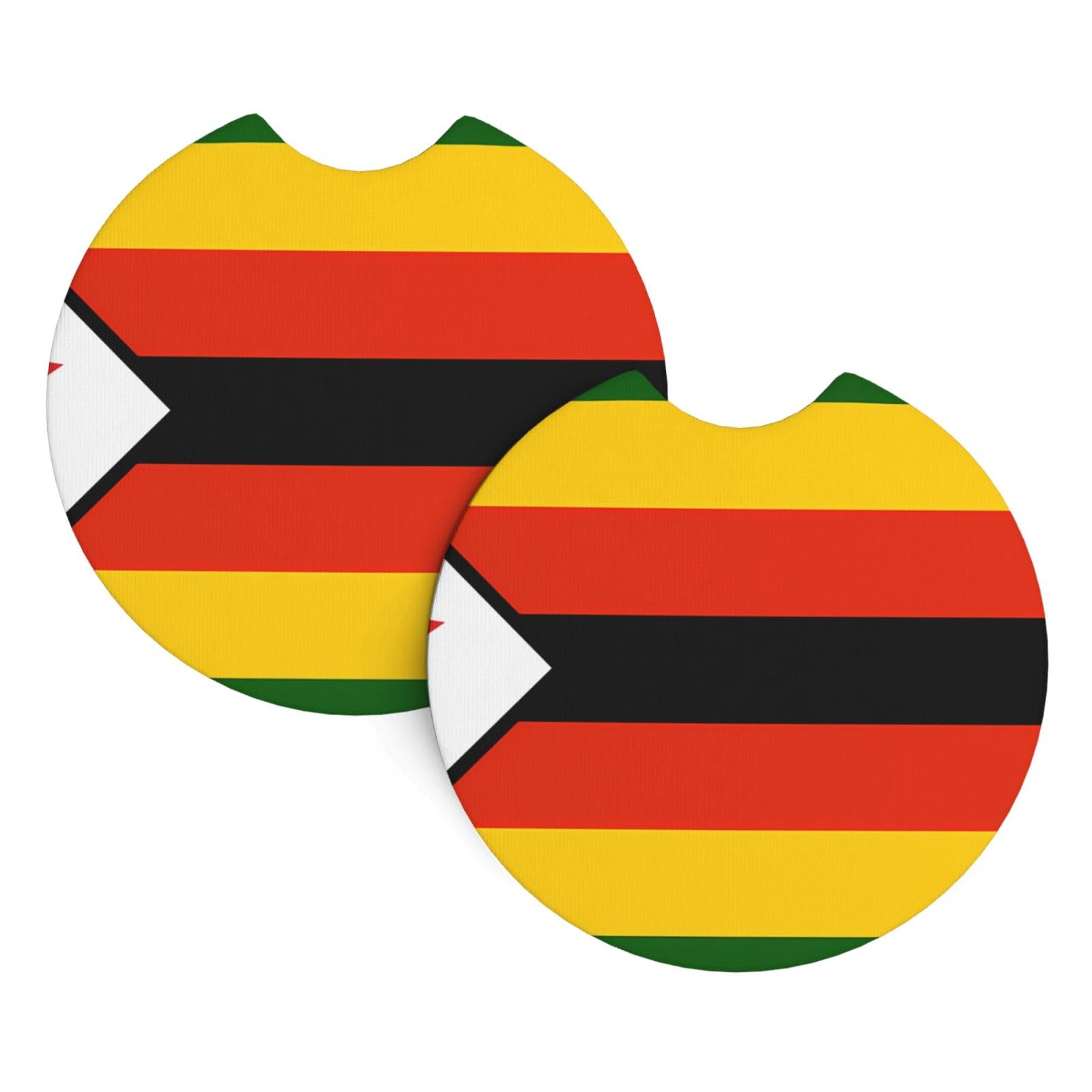 Flag of Zimbabwe Car Interior Cup Holder Pad 2 PCS Car Coasters Scratch-resistant Odorless for Most Cars