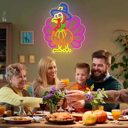 Image of Turkey Neon Sign Thanksgiving Neon Sign Dimmable Pumpkin Neon Light for Wall Decor Happy Thanksgiving Neon Light for Wall Art Window Home Party Holiday Gift