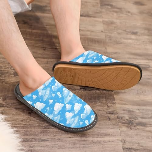 visesunny Women Men's Fuzzy Slippers Plush Warm Winter Blue Ufo Alien Cloud Cozy House Slippers Comfy Indoor Shoes4