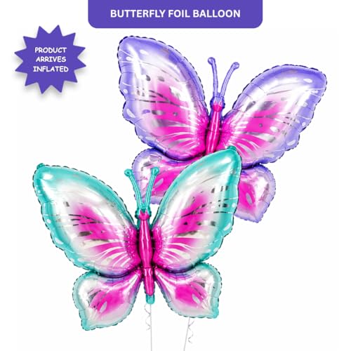 Image of Wanna Party Big Size Butterfly Foil Balloon Set of 2 for Birthday Decoration | Blue & Purple Butterfly Balloons | Helium Supported Kids Party Decor | Theme Celebration Supplies
