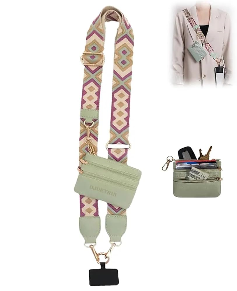 KHOLAD Phone Strap with Zippered Pouch,Clip and Go Strap for Phone with Wallet Crossbody,Phone Purses with Crossbody Strap Multicolor