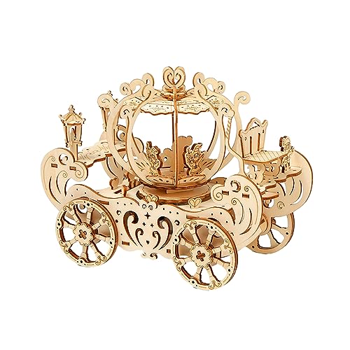 Puzzle en bois 3D chariot de citrouille jaune de taille M à monter soi-même