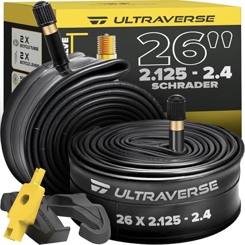Ultraverse 26 Bike Inner Tubes 26 x 2.125-2.40 Butyl Rubber Bicycle Tubes with Schrader Valve Compatible with Mountain Cruiser City & Kids Bikes Set of 2