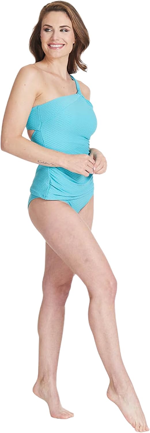 Nine West Women’s Textured Swim Separates | One-Shoulder Tankini Top & Matching Bottom