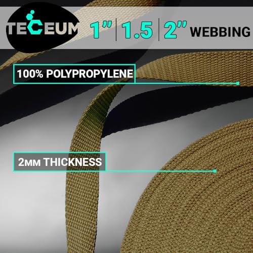 Image of TECEUM 3 /4 inch & 5 /8 inch & 1 inch & 1.5 inch & 2 inch Webbing - 10 25 50 Yards - 40+ Colors - Heavy Duty 1 Inch 1.5 Inch 2 Inch Backpack Straps - Webbing for Outdoors Indoors Crafting DIY