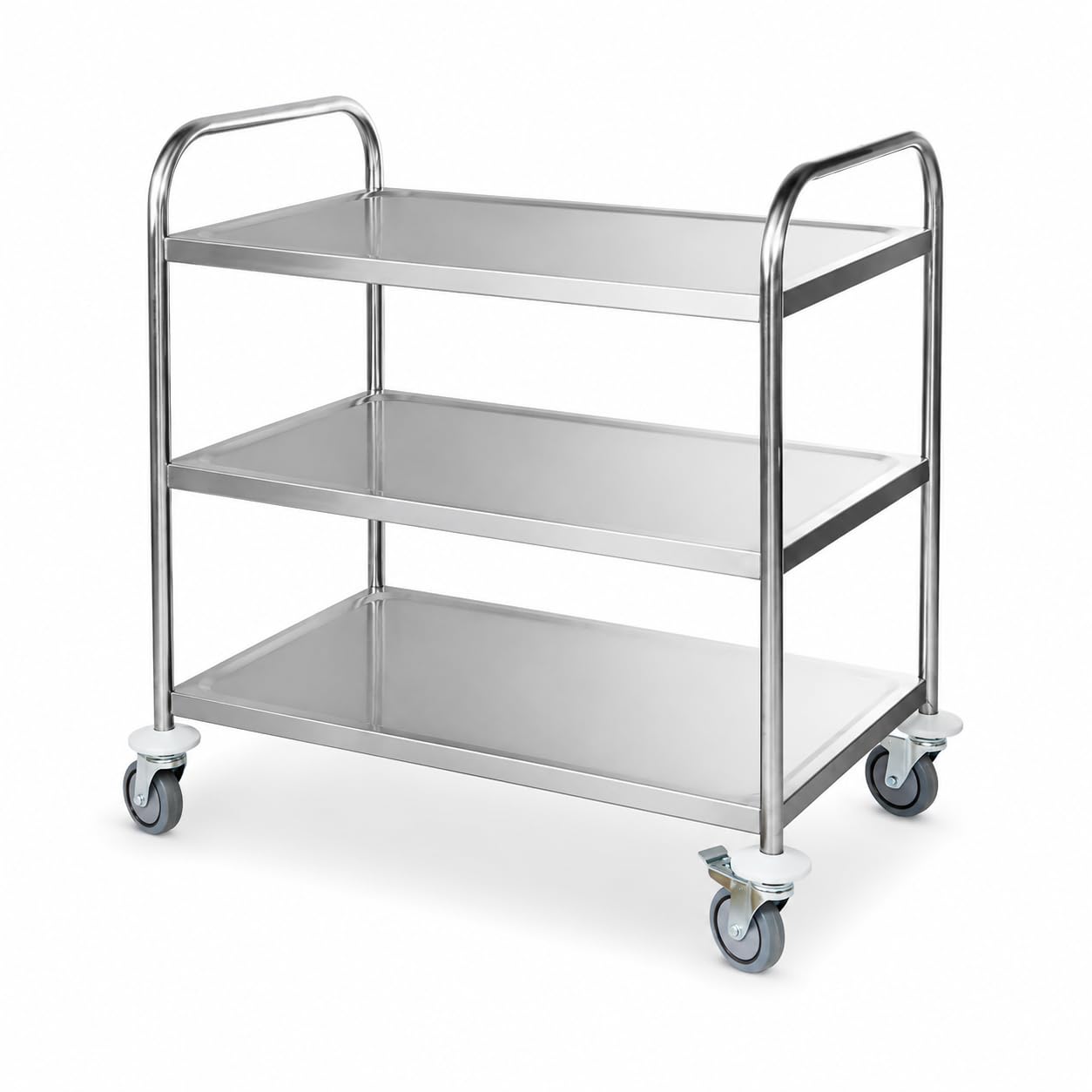 Chariot de Service INOX Professionnel 3 Niveaux – 84,5 x 52,5 x 94 cm – Charge 150 kg – 4 Roues Pivotantes 2 avec Freins – Desserte INOX Cuisine Professionnelle, Restaurant, Collectivité