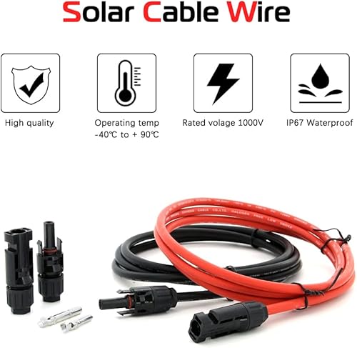 Miniatura 3 de Cable de extensión de panel solar de 10 pies, 10 AWG (6 mm) con kit de adaptador de conector hembra y macho con par de conectores extra gratis (10