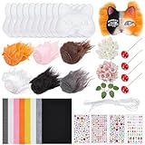 WADORN DIY Therian Masken Kit, 92 Stück DIY Katzen Therian Masken Materialset Mit Künstlichen Blumenblättern Superweichem Filzstoffblatt Plüsch Kunstfell Augennetz Für Karnevals Maskenball Cosplay