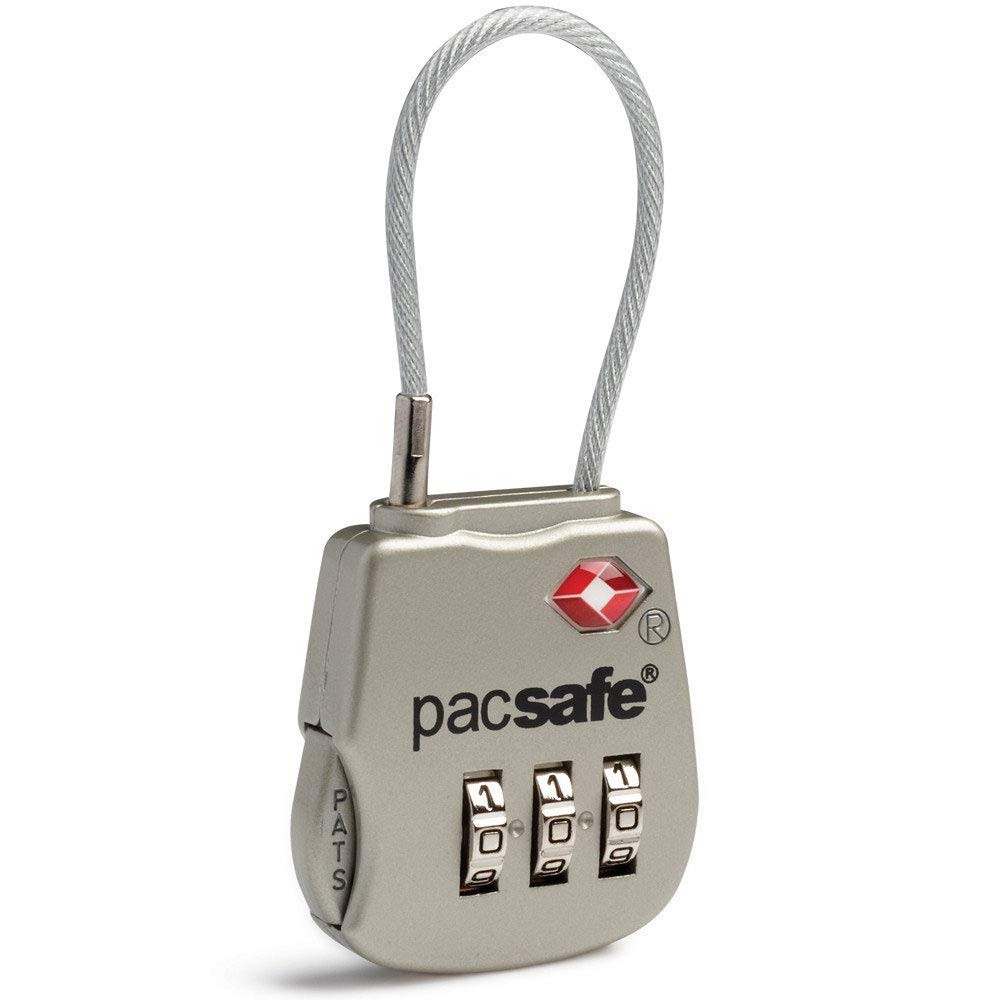 Pacsafe Prosafe 800 Combination Cable Padlock Canvas & Beach Tote Bag, 8 cm, Silver