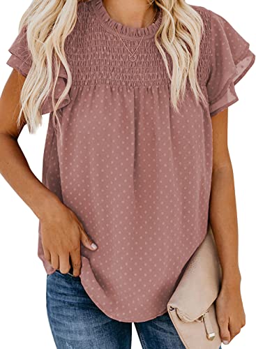 Dokotoo Damen Bluse Sommer Casual Rundhals T-Shirt Elegant Swiss Dot...