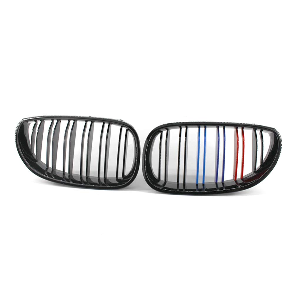 Hegerby1 Pair M-Style Gloss Black Front Double Rims Grilles Grill for BMW E60 5 Series M5 03-09