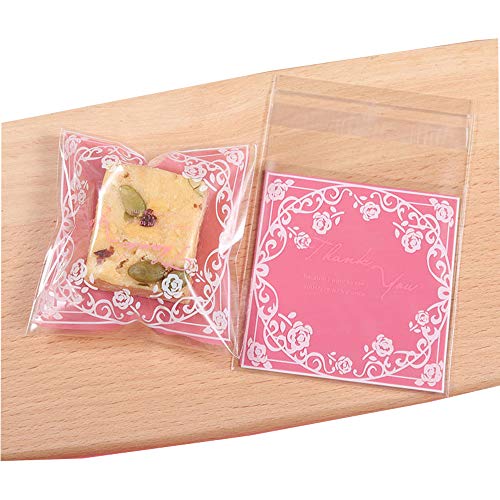 ラッピングバッグ ビニール袋 100枚 7x7cm かわいい ギフトバッグ ミニ OPP袋 お菓子 クッキー チョコ ラッピング 個包装袋 粘着テープ付き 半透明袋 プレゼント 小分け 製菓用品 (16号)