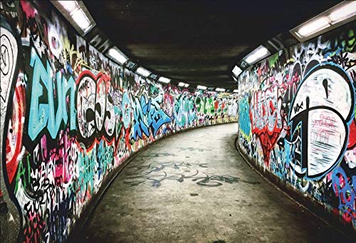 Leyiyi 5x3ft Photography Background Grunge Graffiti Wall Backdrop Vintage Oilpainting Abandoned Factory Passage Underground Path Comic Character Cowboy Western Party Photo Portrait Vinyl Studio Prop
