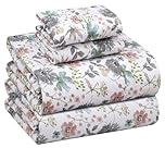 RUVANTI 100% Cotton Sheets - Crispy Cooling Percale Sheets for King Size Bed, Breathable & Durable King Sheet Set, 16 Inches Deep Pocket Bed Sheets, Dandelion Field, 4 Pieces