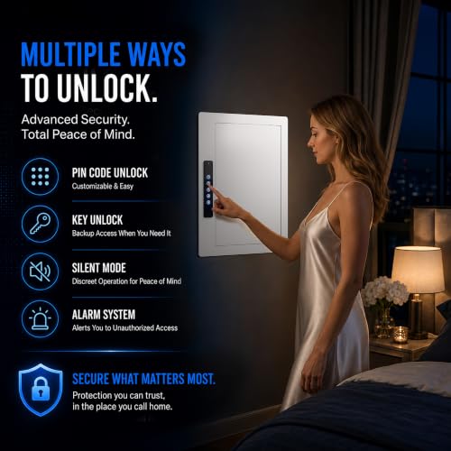Image of Grimtron Electronic Wall Safe Between 16 inch Studs with Shelves & Hooks, White