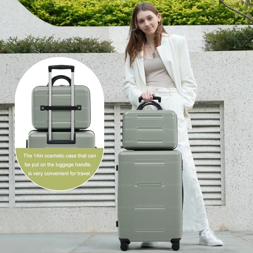 Image of 6 Pcs ABS Hardshell Luggage Set Spinner Wheel Suitcase Suitcase Light Green