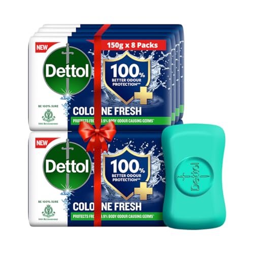 Image of Dettol Cologne Fresh Bathing Soap Bar with 12hr Freshness 150g Pack of 8, (1200gm)