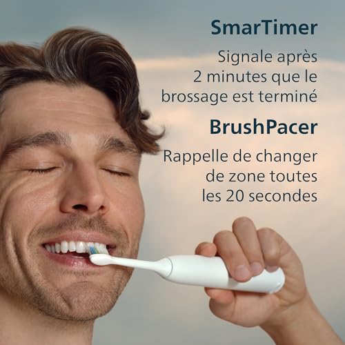 Philips Sonicare 5500 - Brosse �à dents électrique avec un niveau d'intensité, Alerte de pression, EasyStart, SmarTimer et BrushPacer, Blanc, modèle HX7110/01