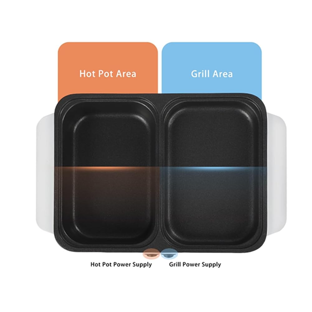 2 en 1 Pot Électrique Antiadhésif et Poêle Électrique Portable pour Barbecue Intérieur EU Plug A
