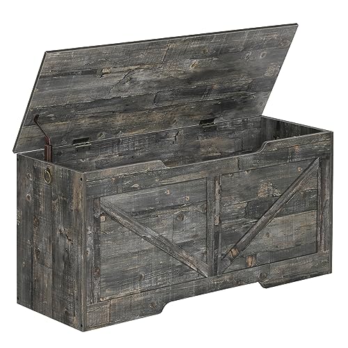 Image of HOOBRO Storage Bench, 39.4” Retro Wooden Storage Chest with U-Shaped Cut-Out Pull, Safety Hinge, Supports 220 lb and Easy Assembly for Toy Box Organizer (Vintage Gray) VP771CW01