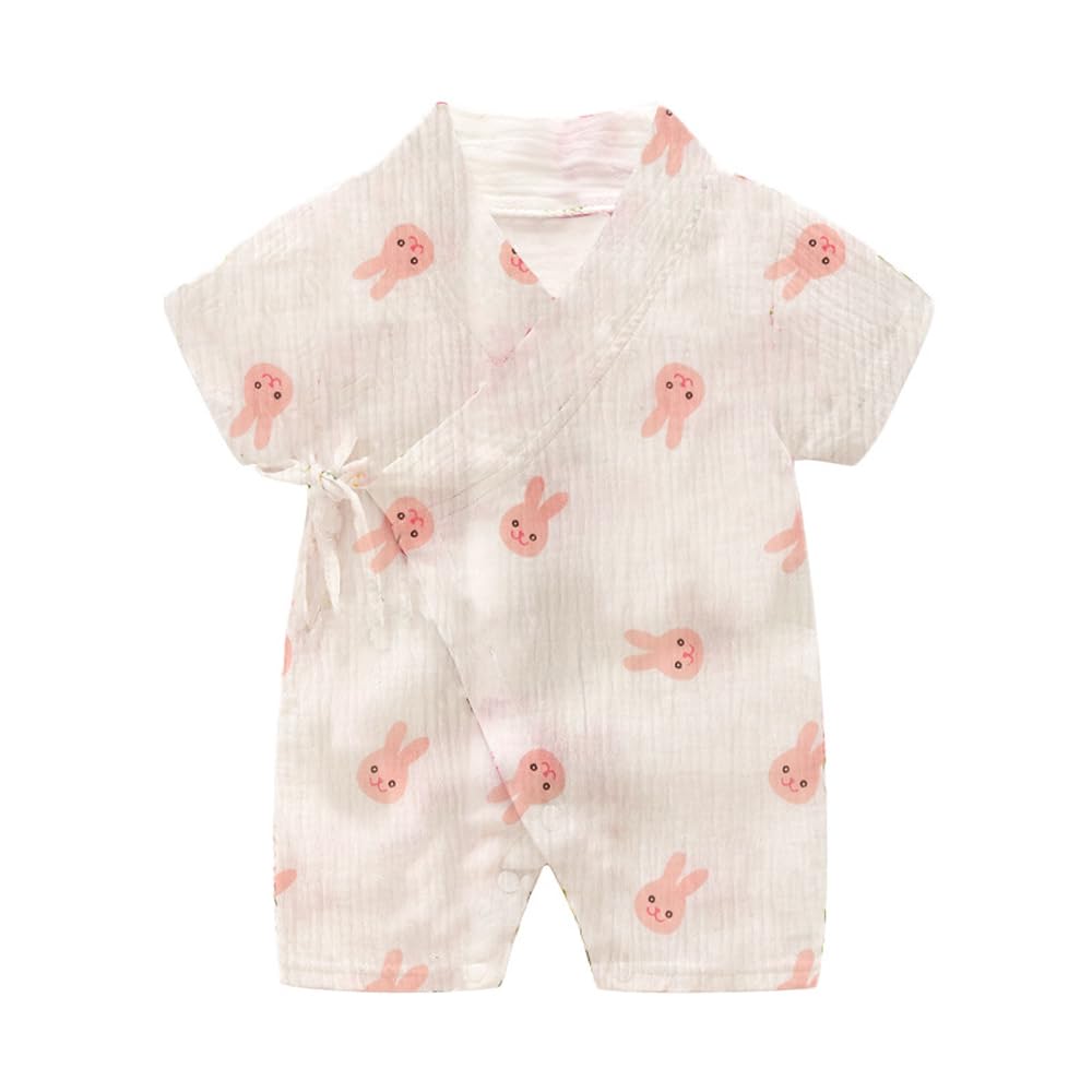 [Baby koi] ベビー服半袖ガーゼ夏服カバーオール男の子女の子ロンパース赤ちゃん結び紐出産準備贈り物ホワイト
