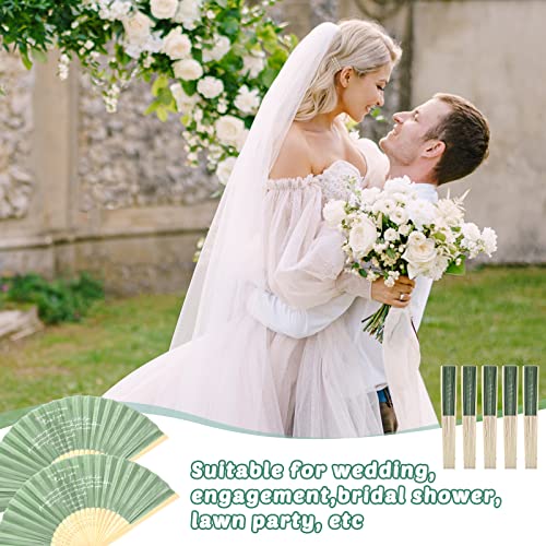 Unittype 100 Pcs Folding Fans For Wedding Guests Bamboo Folded Hand Fan Thank You Fan For Wedding Favors Vintage Silk Handheld Fans For Bridal Shower Decorations (Sage Green, Simple Style) #TOP6