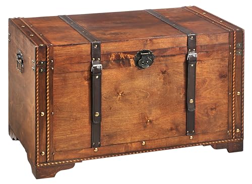 Kobolo Holztruhe KEEPER groß | 80x45x50 cm | braun | dekorative Holzkiste mit Deckel & Kunstlederverschluss | stabile Aufbewahrungsbox im Vintage...