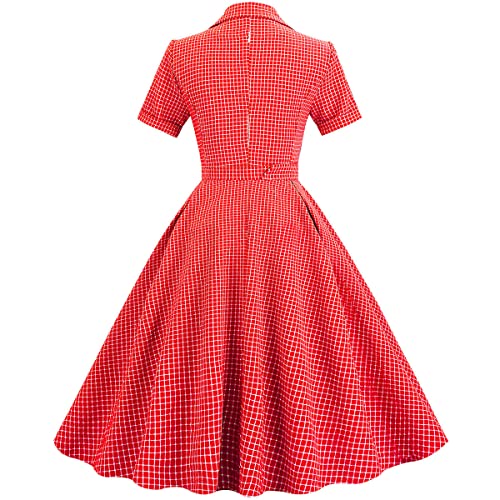 Image of Women 1950s Vintage Short Sleeve Peter Pan Collar Retro Swing A Line Midi Summer Dress Cocktail Party Evening Prom Gown