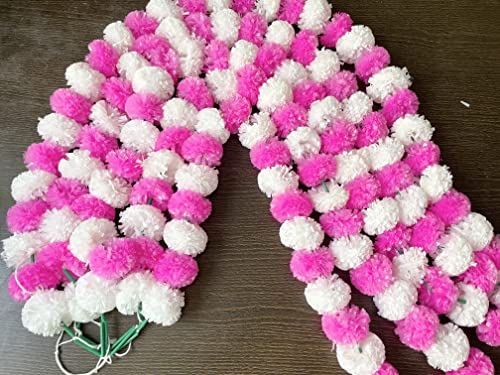 Image of SPHINX Artificial Marigold Fluffy Flowers Garlands for Decoration - Pack of 5 (White and Baby Pink)