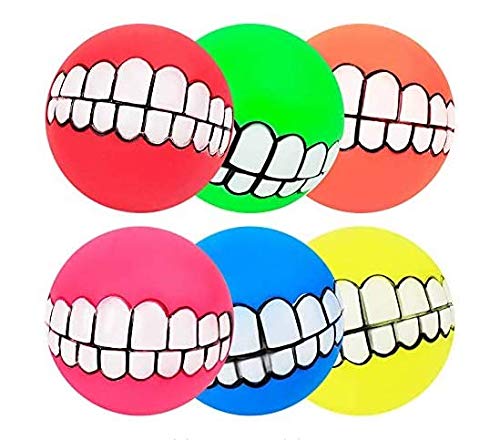 Bontannd Funny Dog Teeth,2 Pack Funny with Teeth Pattern Squeaky Sound Chew Toy Smile Dog Ball for Small Cats/dogs/interactive Pet(random Color)