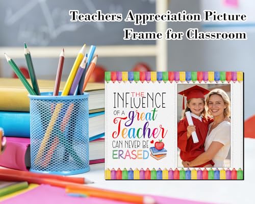 Image of FLYAB Teacher Picture Frames Teachers Appreciation Gifts for Graduation Retirement Back to School 4x6 Photo Frame Wood Leather Frame