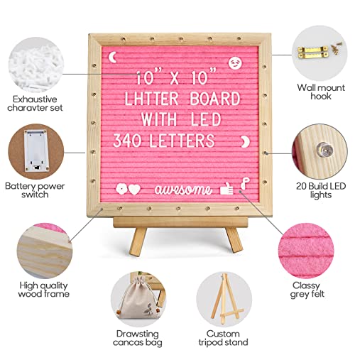 Pink Felt Letter Board with Lights, Built-in LED Lights -Message Board Adjustable Stand - Image 2