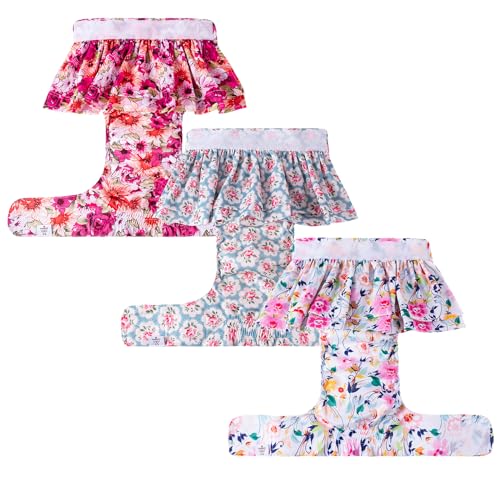 Image of CuteBone Female Dog Diapers with Skirts 3 Pack Reusable Puppy Dresses Pants for Heat Cycle Period QBD03S