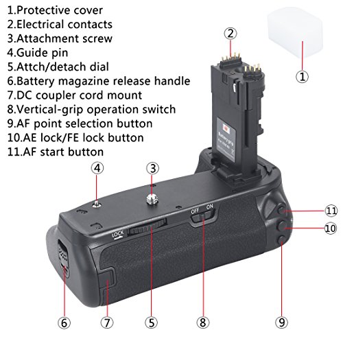 Grip de batería vertical DSTE para Canon EOS 6D como BG-E13 4