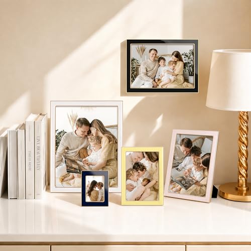 Image of eletecpro 5x7 Enamel Picture Frame with Real Glass Cover, Cute Photo Frame with Gold Metal Edge, Horizontal and Vertical Display Pictures 5 by 7 for Tabletop and Wall Decor, Black, 1 Pack