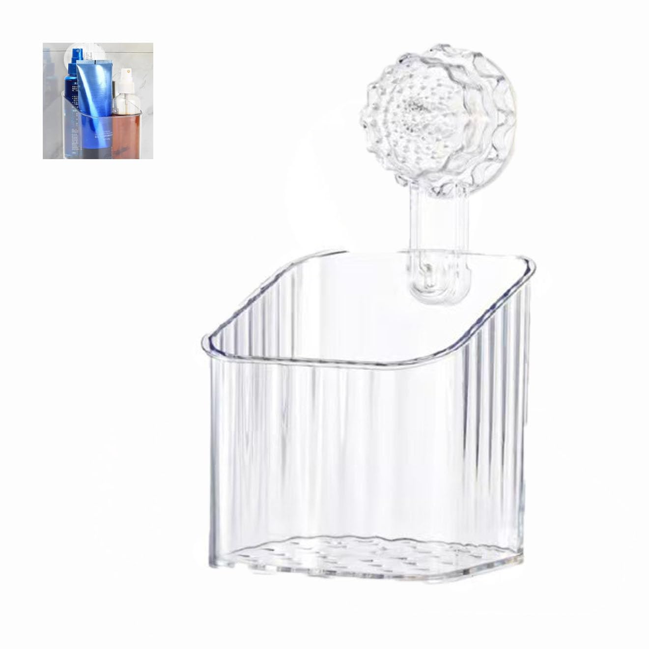 Minimalist Clear Silver Shower Caddy,Strong Suction Cup Bathroom Shelf Organiser,Self Adhesive No Drilling Wall Mounted Storage Basket,for Shampoo,Conditioner,Soap,Kitchen Bathroom Sink Accessories