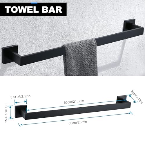 YACVCL 5 Pieces Bathroom Hardware Accessories Set Black Towel Bar Set Towel Holder Racks Set for Bathroom,Wall Mounted Stainless Steel,23.6 Inch - Image 3