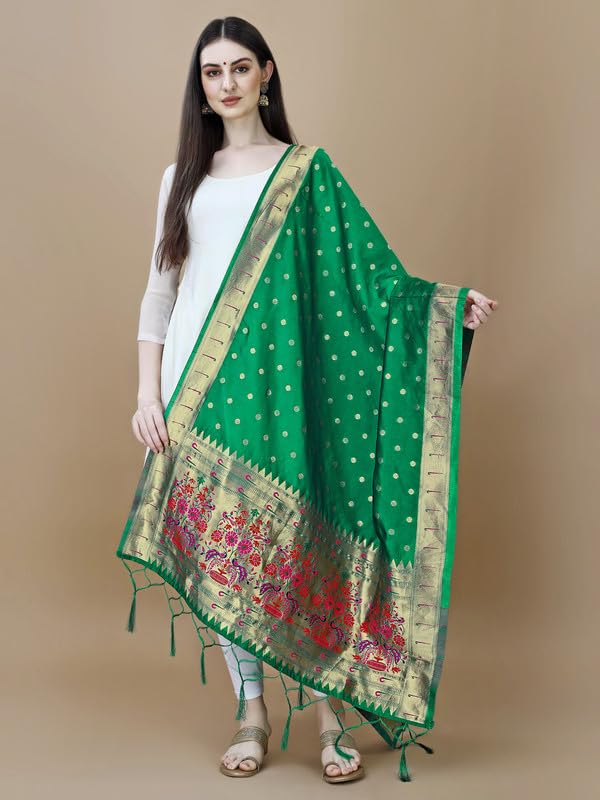 Image of DEVANGI Women's Woven Banarasi Silk Dupatta /Chunni For Women, Floral Print 1 Meter Wide and 2.3 Meter Length Printed Designer Dupatta /Chunni For Girls