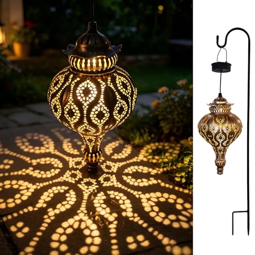 Moroccan Solar Lanterns Outdoor Waterproof with Shepherds Hook Garden Decor