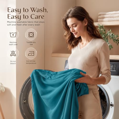 Utopia Bedding Set di lenzuola per letto queen size, in microfibra spazzolata, resistente al restringimento e allo sbiadimento, facile da pulire (queen size, blu denim), 4 pezzi - Immagine 4