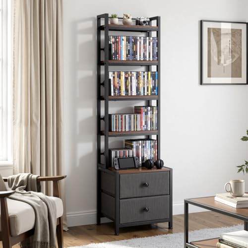 VEVOR-Media-Storage-Cabinet-4-Shelf-DVD-Shelf-Organizer-with-Drawers-1575-x-1181-x-5650-in-Multimedia-Storage-Organizer-for-CDs-DVDs-Books-and-Games-CD-Cabinet-for-Living-Room-Home-Office