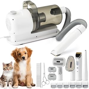 Pet Grooming Vacuum – 2.5L Large Capacity Low Noise 48dB Dog Vacuum for Shedding Grooming, Pet Grooming Kit with Hair Vacuum Clipper Brush Cleaning Tool 5 Pet Grooming Tools for Dog Cat