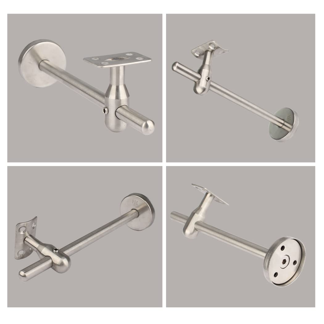 Confezione da 3 staffe per corrimano Acciaio Inossidabile Regolabile in Lunghezza estesa,Staffe per corrimano Curve per binari tondi,Staffe per corrimano a Base Rotonda,Arc Bracket,200mm