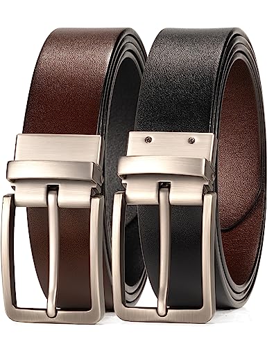 WOLFANT Two-in-One Reversible Leather Belt,100% Italian Full Grain Real Solid Leather Dress Casual Belt