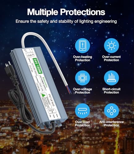 Image of 150W LED Driver IP67 Waterproof, Ultrathin Low-Voltage Transformer AC110-260V to DC24V Outdoor Power Supply Adapter for LED Strip, Computer Projects and Any 24V DC Lights
