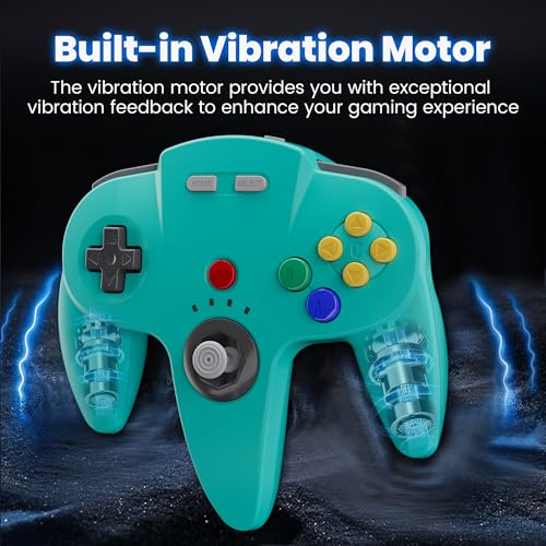 Image of SAFFUN 2 Pack Wireless N64 Controller Made for Switch 1 & 2, N64 Console, Wireless 2.4 GHz Receivers Compatible with Switch Online, Windows PC, macOS (Built-in Vibration) (Rechargeable) Lemon /Cyan