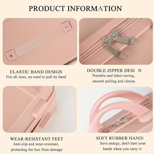 Image of Yagzon Portable Hard Shell Cosmetic Travel Case, Small Travel Hand Luggage with Elastic Band, Mini ABS Carrying Makeup Case Suitcase (Pink)