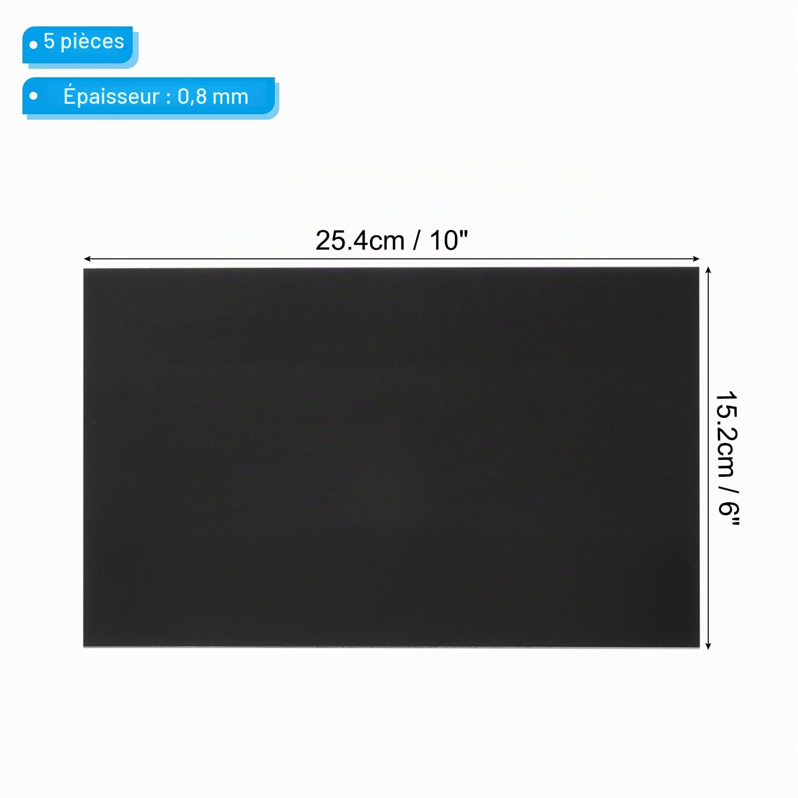 PATIKIL Feuille de métal en aluminium anodisé de 6x10 pouces, 5 pièces de plaques laser vierges de 0,8MM de rectangle mince pour la gravure laser artisanale DIY, en noir